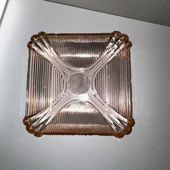 Vintage Pink Depression Glass Ribbed Square Tray – Scalloped Corners (7.5”) - Picture 1 of 8